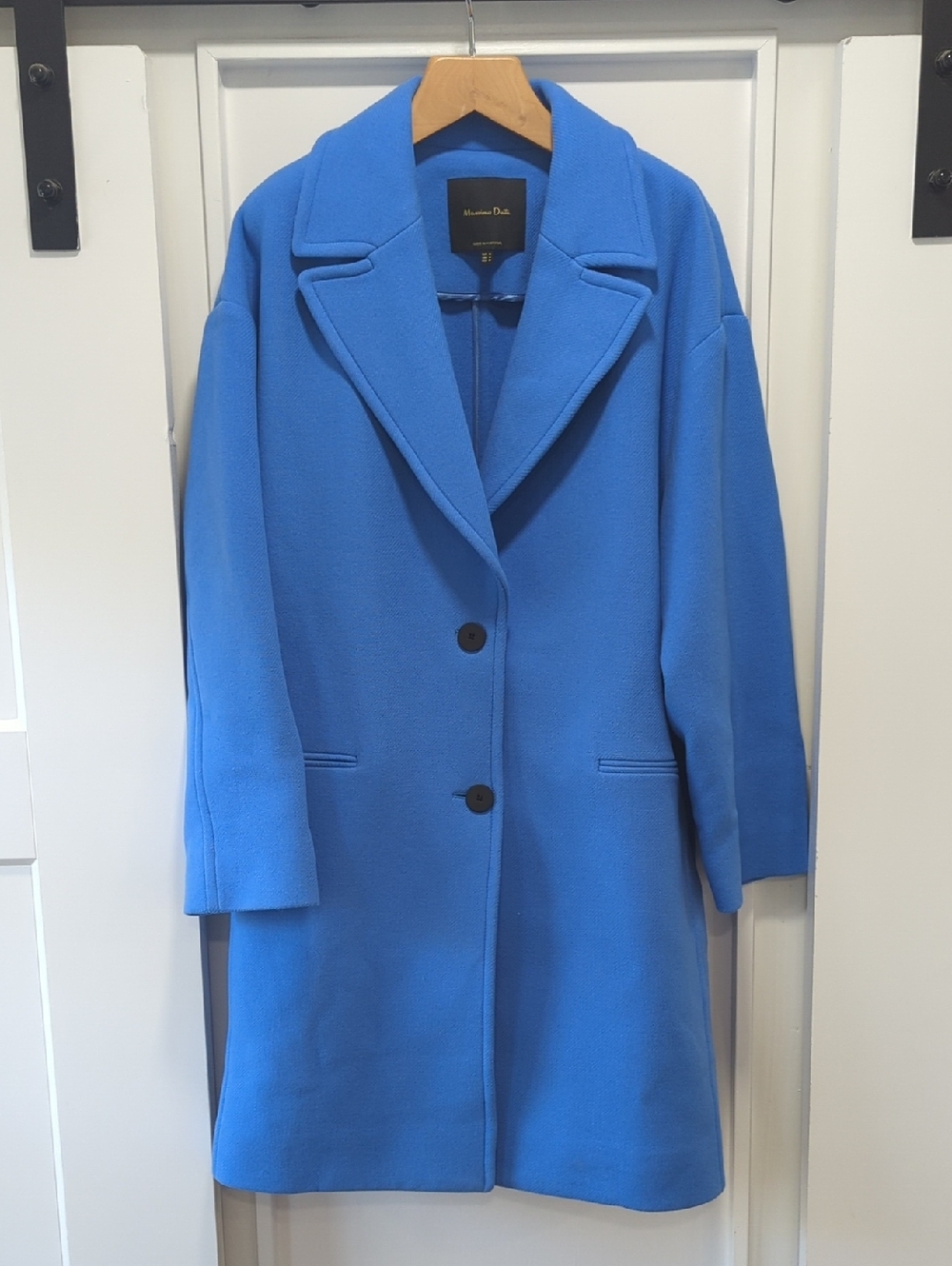 Massimo Dutti Bright Blue Single-Breasted Wool Pea Coat Size Medium